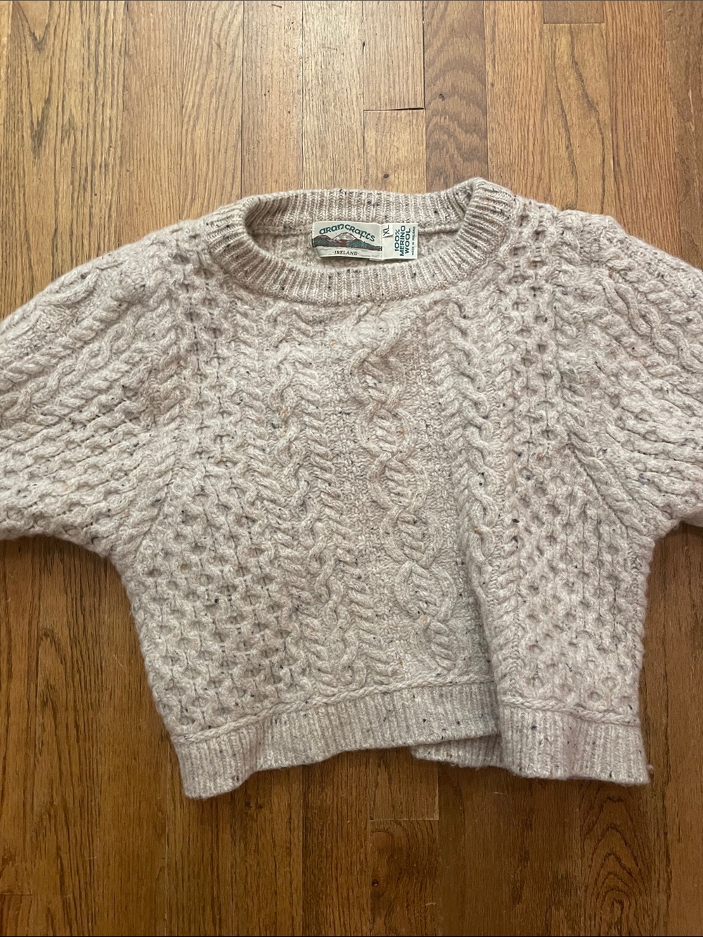 Aran Crafts Light Cream Cable Knit Crewneck Sweater